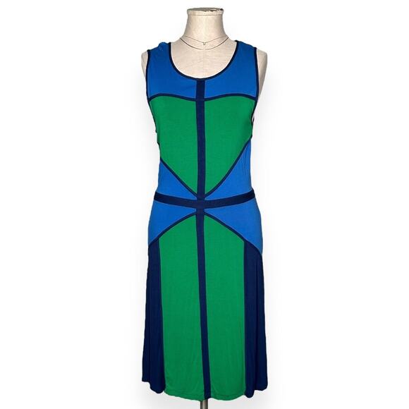 BCBGMAXAZRIA Colette Jersey Dress Mini Colorblock Cocktail Sleeveless Blue Green - Picture 2 of 11